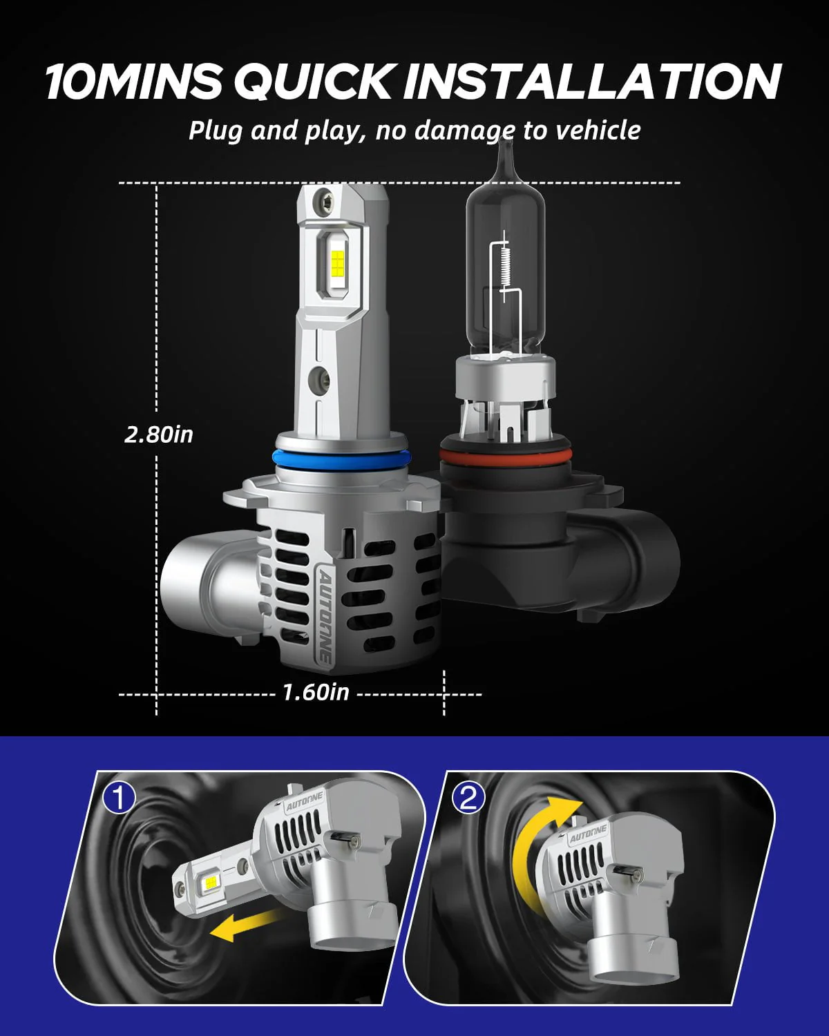 9005+9006 LED Headlight Bulbs Kit 40000LM 6500K White 4 PCS - Image 8